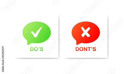Do's and dont's notifications. Flat, color. The plate is allowed. Sign prohibited. Vector illustration