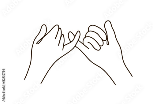 Modern line art of pinky promise for friendship love trust couple family hands minimal.