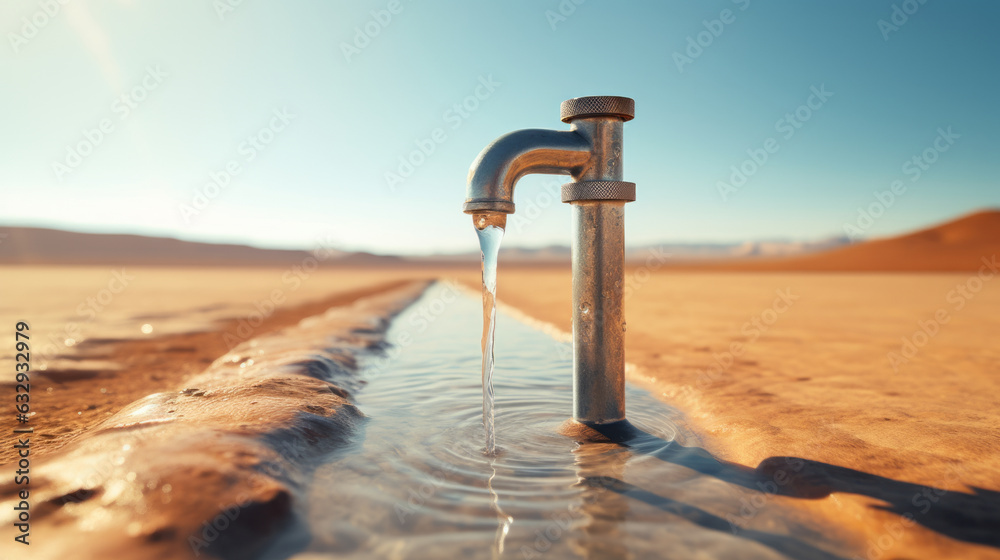 Naklejka premium A water faucet in the middle of a desert