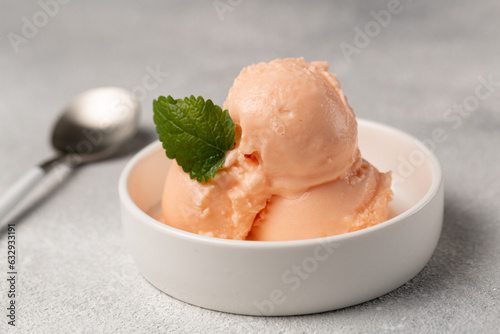 Orange ice cream aperol, ripe melon ice cream, peach ice cream, homemade sorbet photo