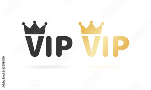 VIP icon. Different styles, crown over vip icon, vip status. Vector illustration