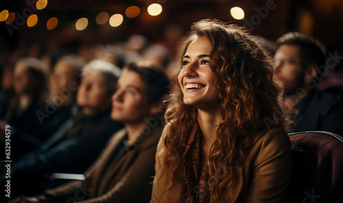 Group of diversety people in theater or Cinema watching a show or movie and laughing. Audience seminar,conference,theater show. People having fun copy space © annebel146