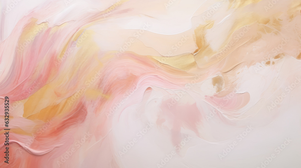 An abstract painting in vibrant pink, yellow, and white tones