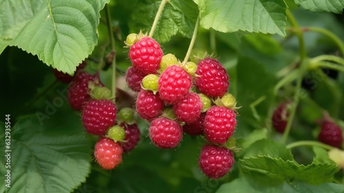 Branch of ripe raspberries  fresh fruit.
