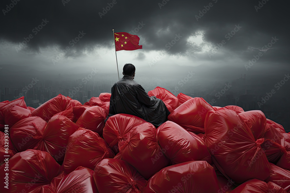 China's deflating economy - Generative AI illustration - obrazy, fototapety, plakaty 
