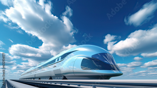 The high-speed train of the future against blue sky. high-speed rail travel. generative ai