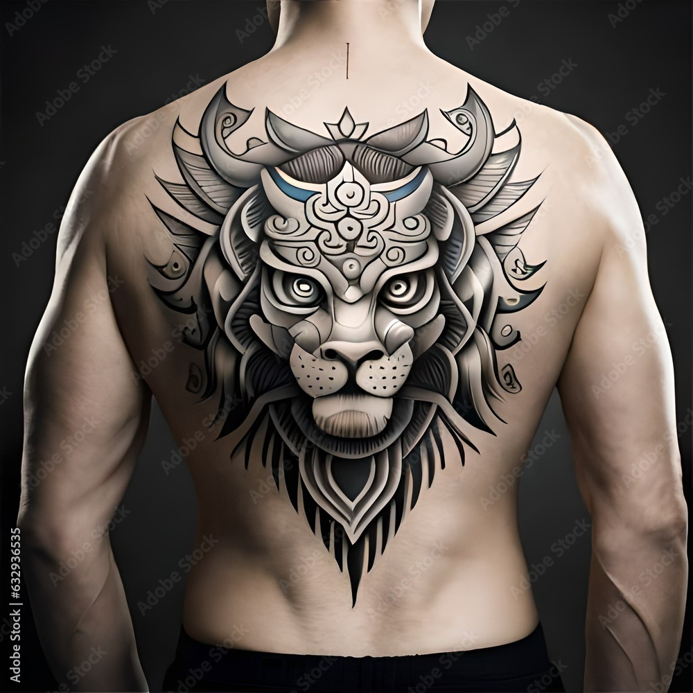 tribal lion chest tattoos