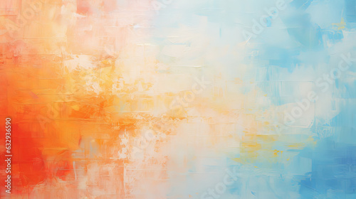 A colorful abstract painting with a vibrant blue, orange, and yellow background