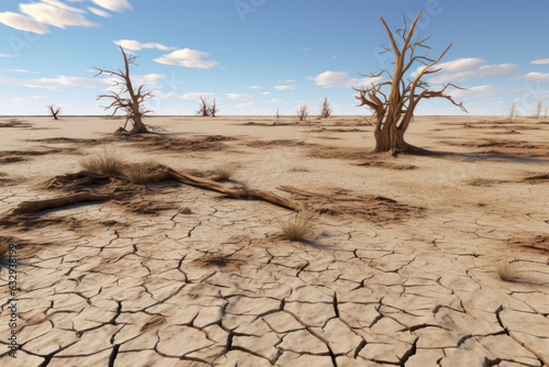 Dead trees on cracked earth: Drought, Water crisis, Global Climate