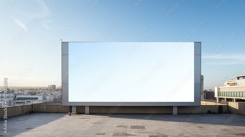 Mockup Large white blank billboard or white promotion poster displayed on the outdoor against the blue sky background. Created with Generative AI technology. Mockup Large white blank billboard or white promotion poster displayed on the outdoor against the blue sky background. Created with Generative AI technology.