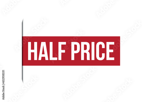 half price red vector banner illustration isolated on white background