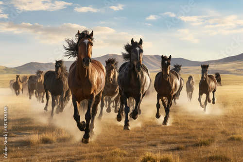 Wild horses gallop, portraying Animal Behavior in open expanse © Ai Studio
