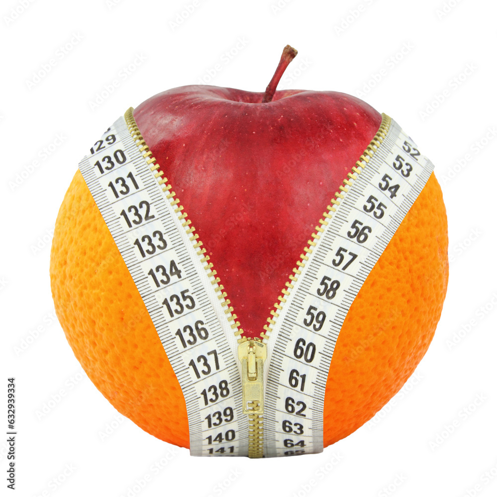 Φωτογραφία Healthy eating weight loss diet and fruits, Apple orange and measure tape isolat
