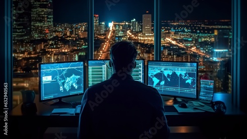 Technical Analyst Monitoring Data on Multiple Screens, Optimizing Assets and Mitigating Risks