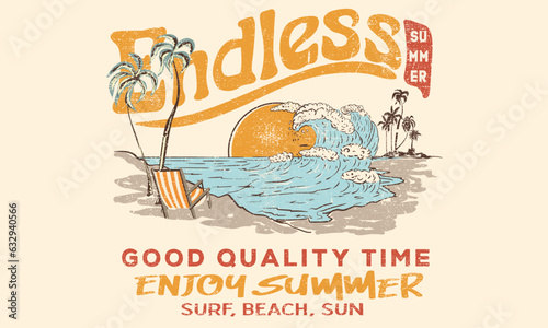 Endless summer vector artwork. Beach vibes print design for apparel, stickers, posters, background and others.
