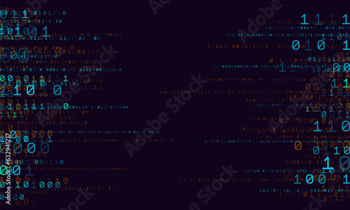 Binary computer code. Cyber background constructed with numbers one and zero. Abstract visualization of programming. Vector illustration.