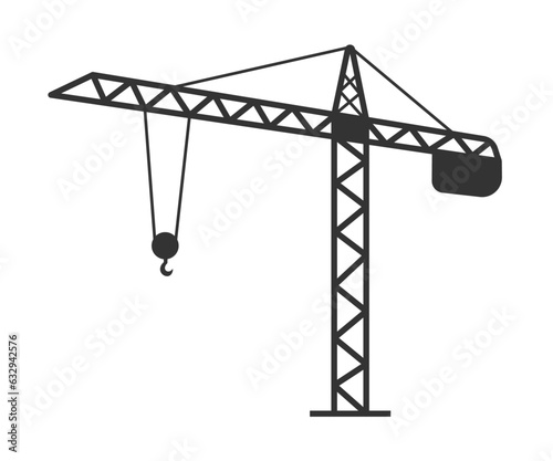 Construction crane with a container line, hoisting machine, harbor lifter, lifting crane icon with outline style. Vector stock illustration.