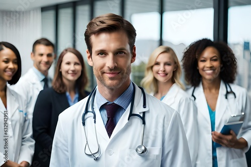 Portrait of a smiling team of doctors, team of American doctors