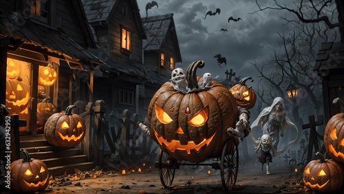 Unveiling the Horror of Ancient Mummies and Sinister Jack-o'-Lanterns in the Eerie Halloween Cemetery ai generated