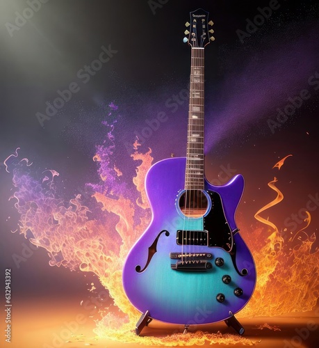 A purple guitar in the flames, music guitar 2