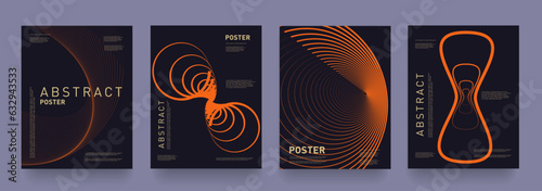 Black Orange Circle Swirl Line. Abstract Tech Futuristic Background in 80s-90s for Promo, Banner, Poster, Card, Cover. 3d Pattern Vector Illustration in Cyber Concept World Digital Technology.
