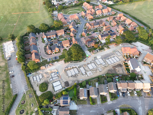Fotografie Aerial view looking on an area of new build housing construction on the edge of