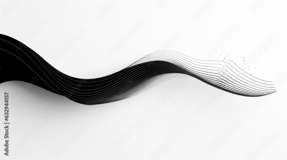 Fototapeta premium A black and white abstract wave on a white background. Digital image.