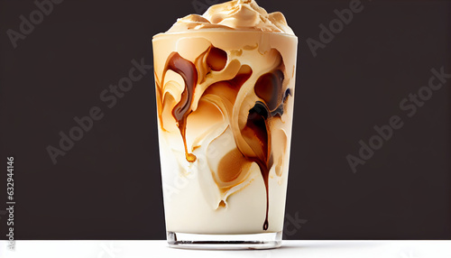 Isolated on a white backdrop, an iced coffee with cream, white background, Ai generated image photo