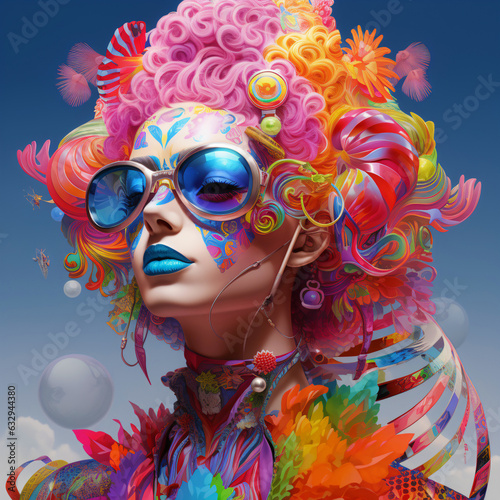beautiful flower power woman with cool sunglasses