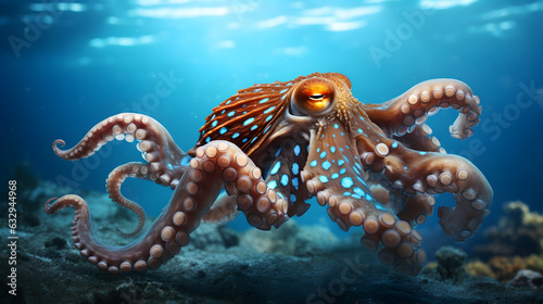 Octopus swimming at Pacific ocean. © ZayWin