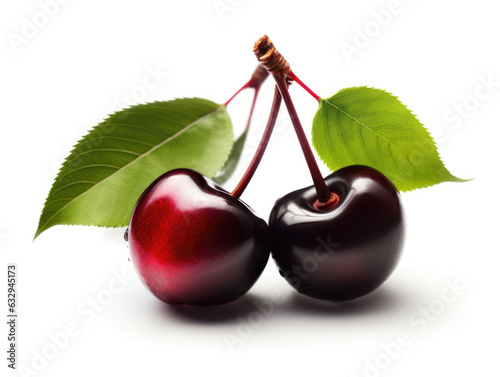 Sweet cherries with leaves isolated on white background
