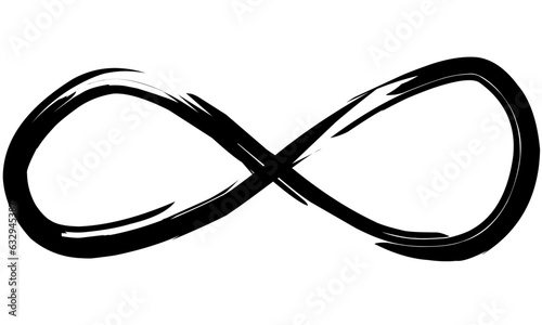 Vector design of single hand drawn black brush stroke infinity symbol on white background.