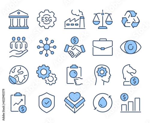 ESG environmental, social and corporate governance blue editable stroke outline icon isolated on white background flat vector illustration. Pixel perfect. 64 x 64.