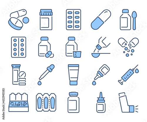 Medicine dosage forms blue editable stroke outline icon isolated on white background flat vector illustration. Pixel perfect. 64 x 64.