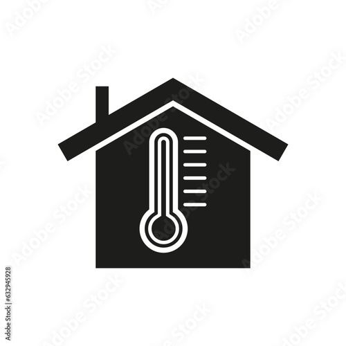 House and thermometer icon. Temperature sensor. Weather station. Vector illustration. Eps 10.