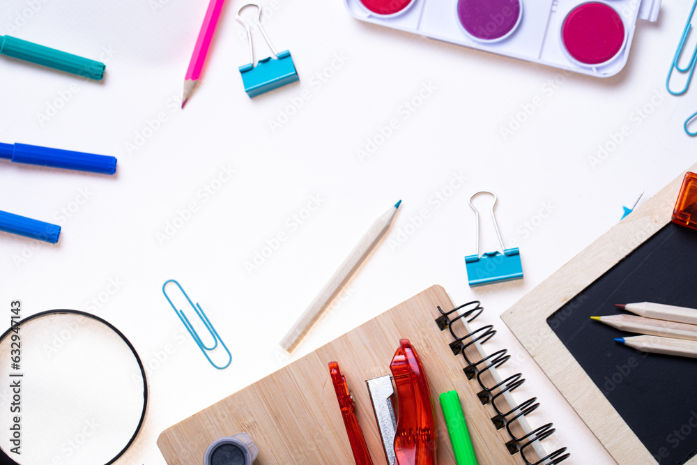 Naklejka premium Back to school. School photo. Education. Photo. Background. 