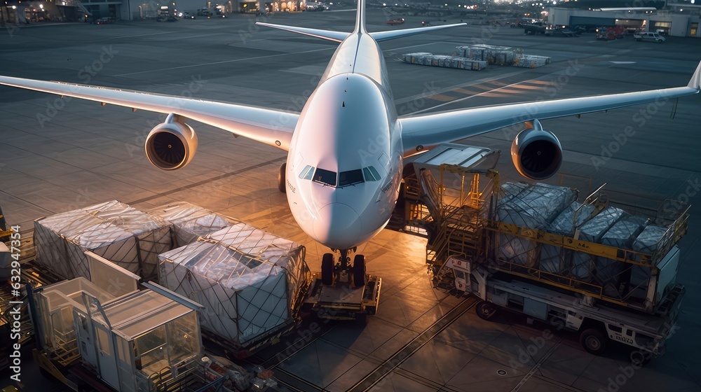 Cargo Plane Soaring Through Blue Skies with Containers Secured in Its ...