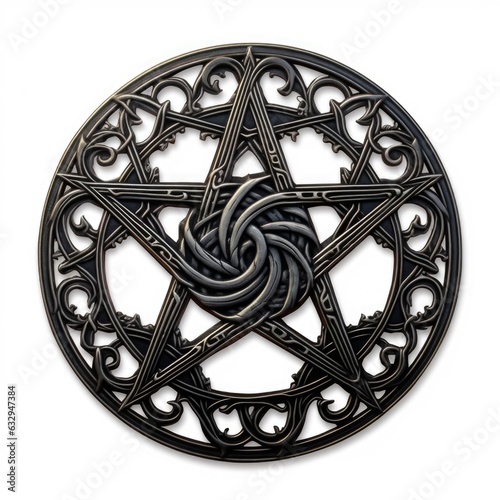 A metal pentagram with a knot in the center. Digital image. photo