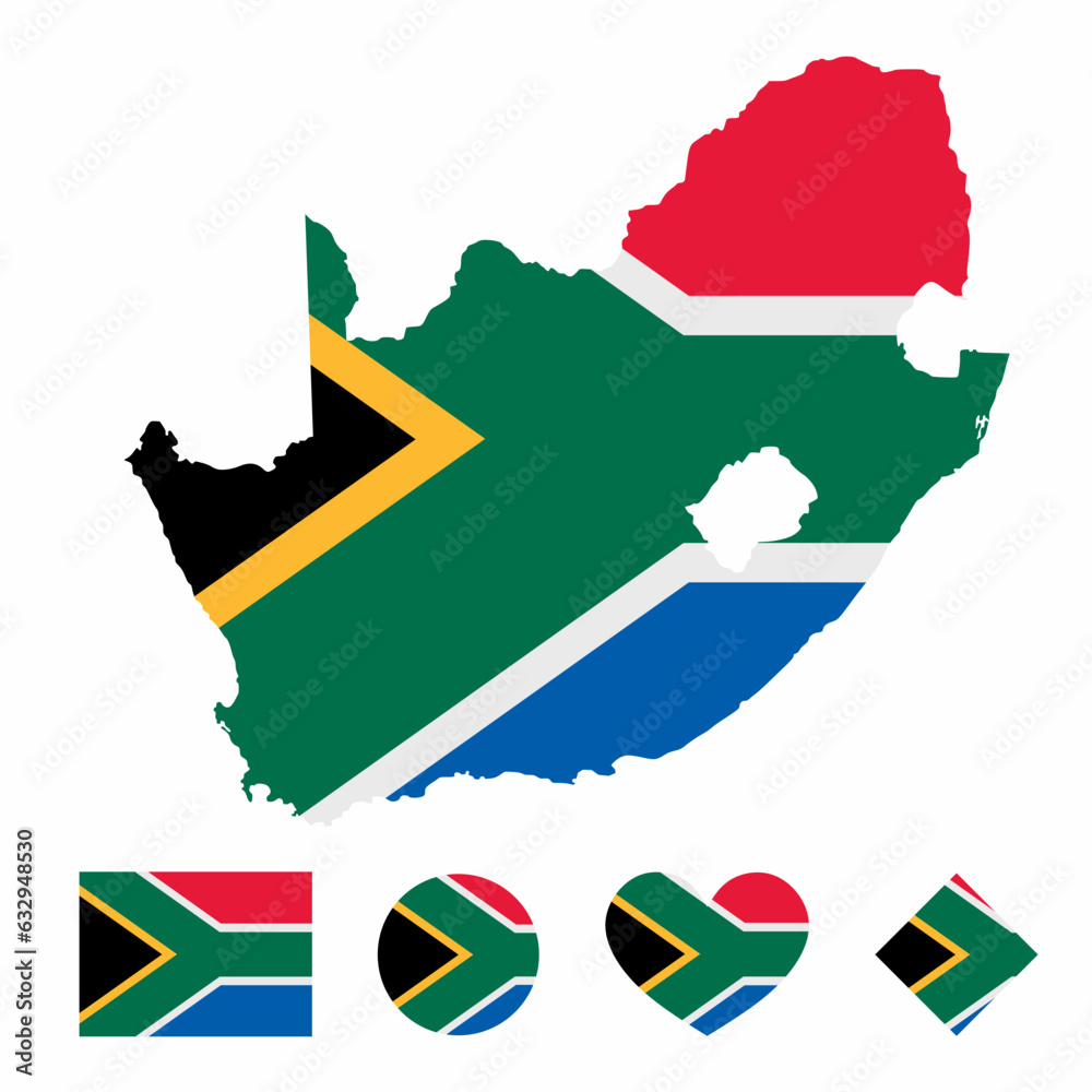 Vector of South Africa map flag with flag set isolated on white ...