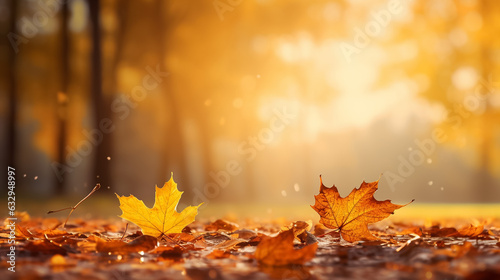 orange fall leaves in park, autumn natural background 