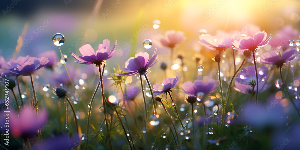  Beautiful parple cosmos flower garden Beautiful nature closeup meadow flowers, blurred natural background, forest in soft sunlight. Sunset nature landscape.Spring flower in the meadow,spring nature 