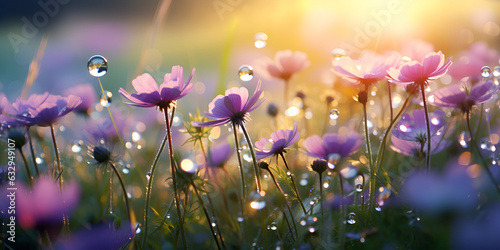  Beautiful parple cosmos flower garden Beautiful nature closeup meadow flowers  blurred natural background  forest in soft sunlight. Sunset nature landscape.Spring flower in the meadow spring nature 