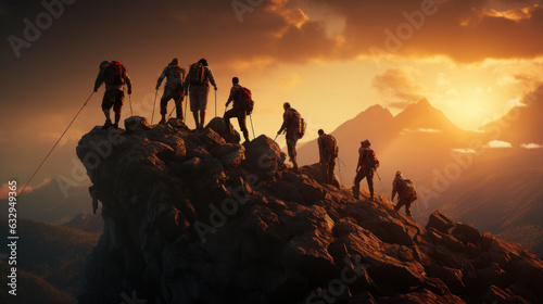 Summiting Together: Triumph of Teamwork in Mountain Climbing Adventure. Generative AI