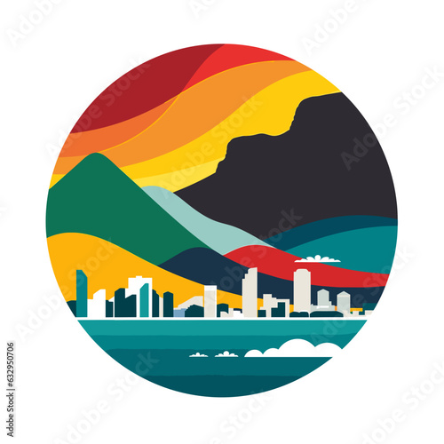 Cape Town Beauty: Flat Vector Illustration in South African Flag Colors