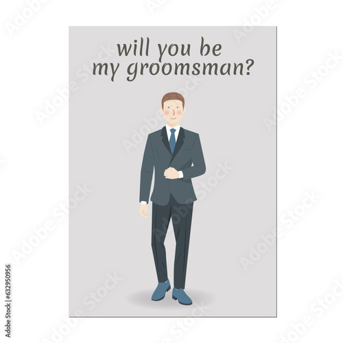 Will you be my groomsman invitation wedding card template with cartoon character
