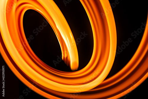 Abstract light painting with colored lights simulating a futuristic pattern of orange colors. 3D illustration
