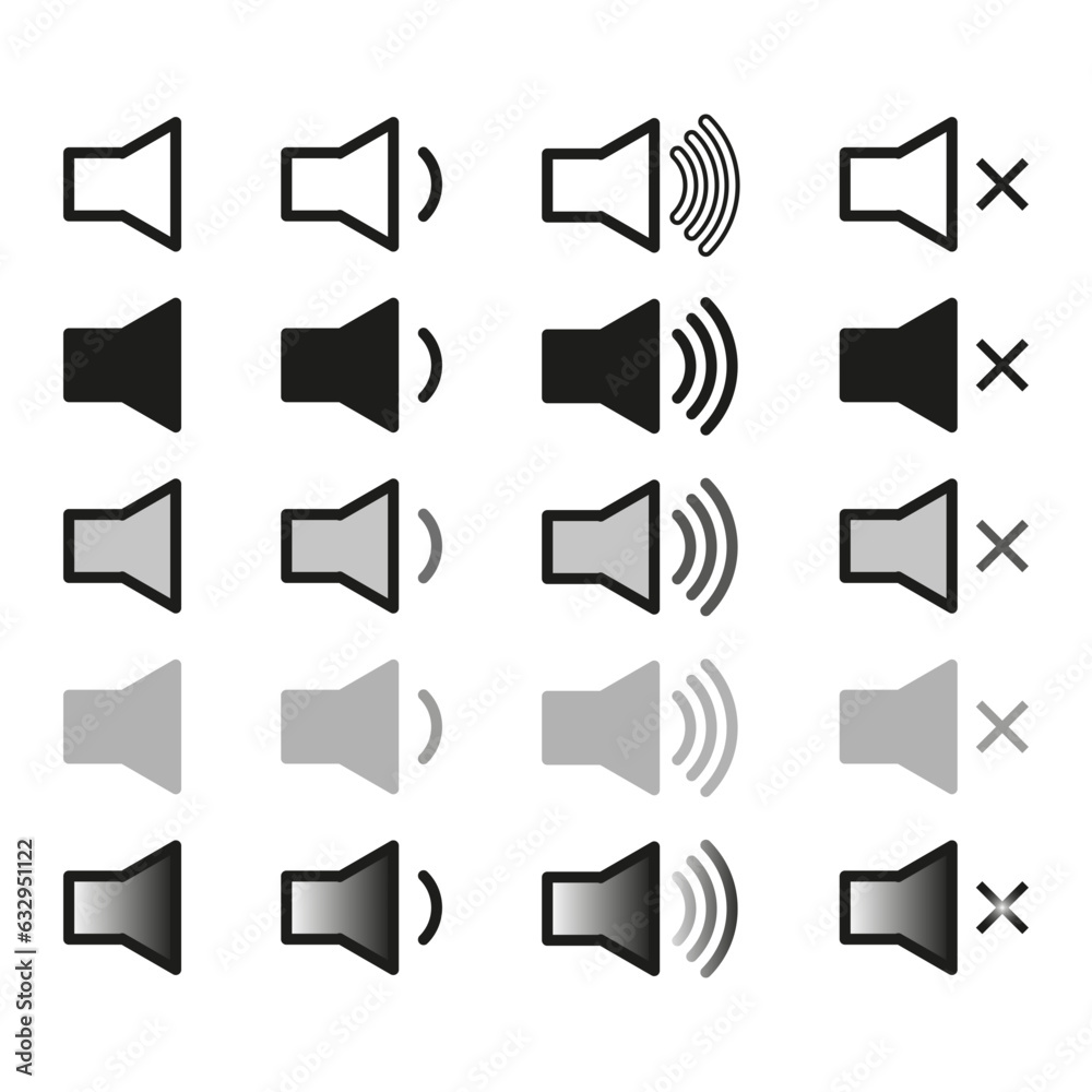 Set of speaker volume web icons. Vector illustration. EPS 10. Set of speaker volume web icons. Vector illustration. EPS 10.