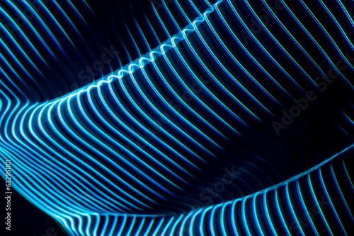 Abstract light painting with colored lights simulating a futuristic pattern of blue colors. 3D illustration