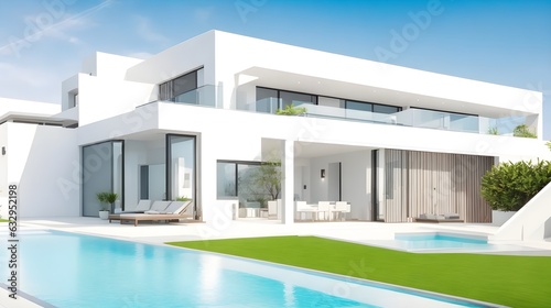 Modern villa with swimming pool, real estate property, modern resort 
