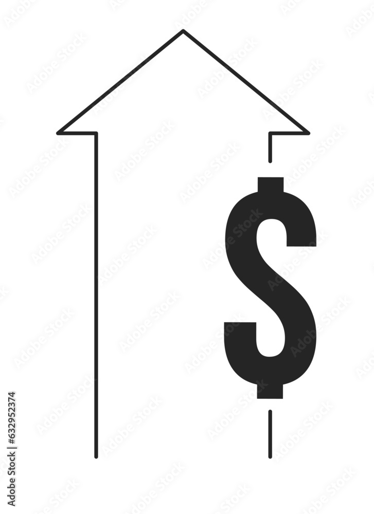 Finance growth flat monochrome isolated vector object. Arrow up. Dollar ...